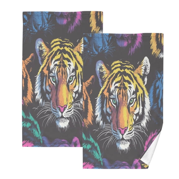 Cotton Towel Two-Piece 16x28 Inch One Sizex2 Face Towel Set Towel Set Cotton Hand Bath Towel Bathroom Beach Jungle Tiger Pattern
