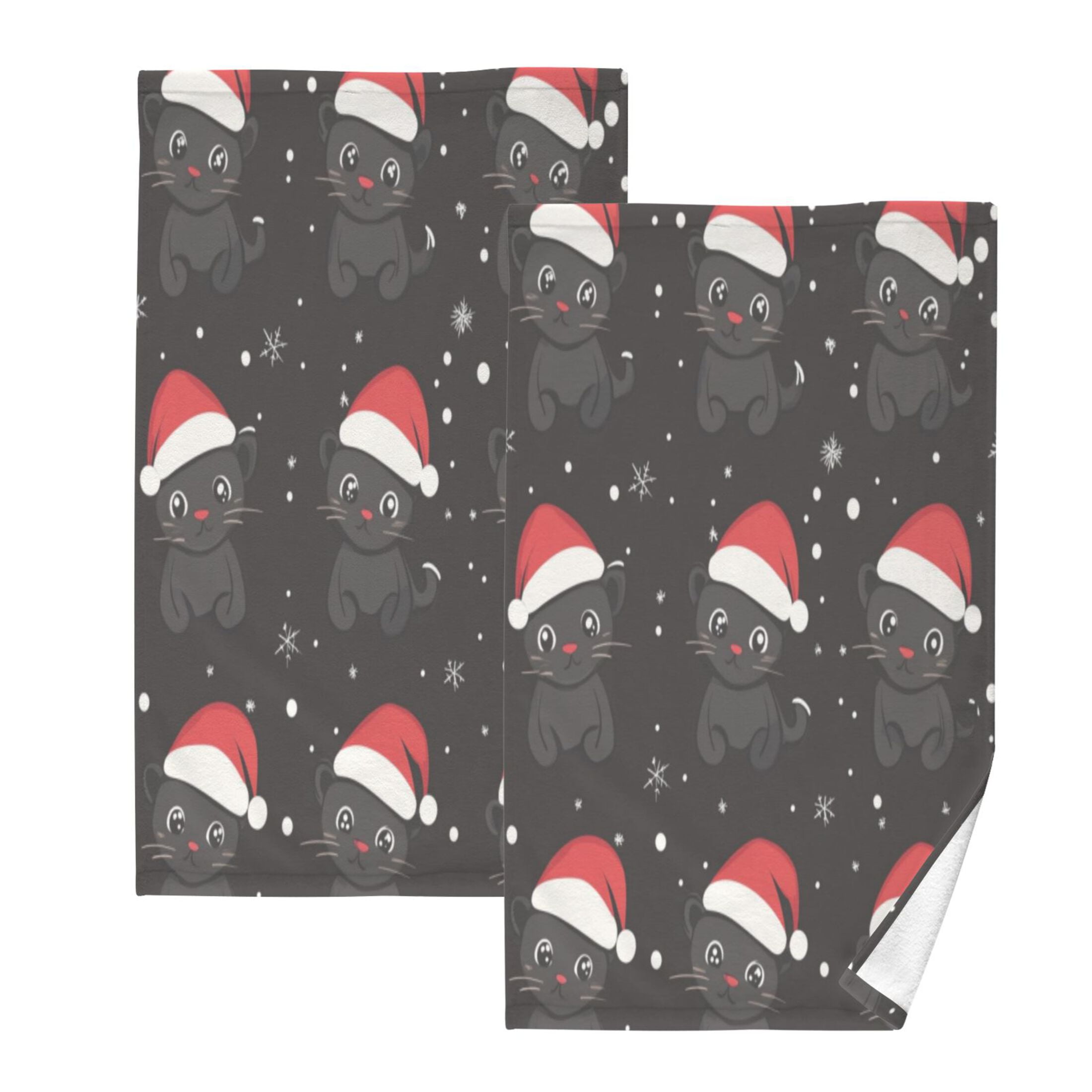 Cotton Towel Two-Piece 16x28 Inch One Sizex2 Face Towel Set Towel Set Cotton Hand Bath Towel Bathroom Beach Little Black Christmas Cat