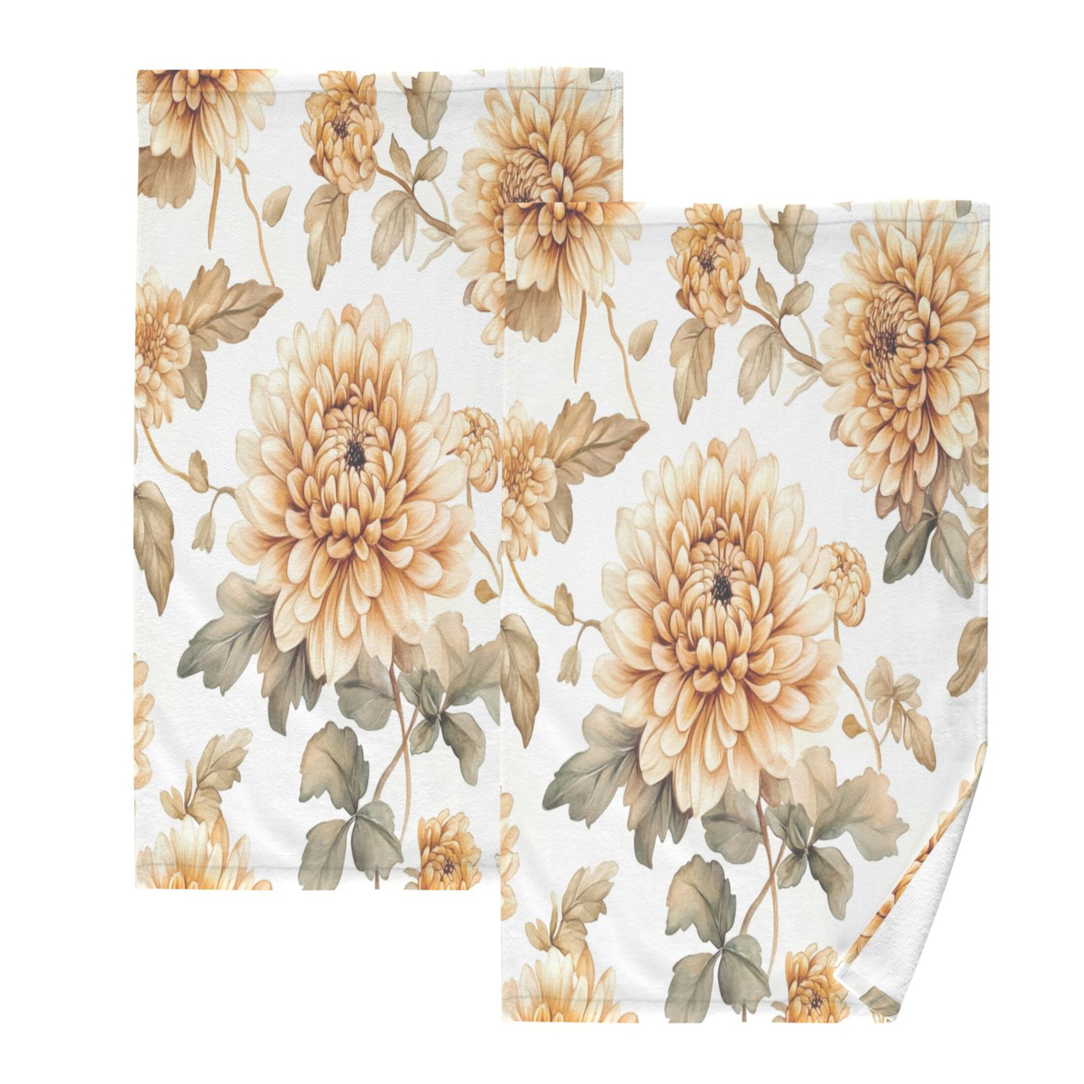 Cotton Towel Two-Piece 16x28 Inch One Sizex2 Face Towel Set Towel Set Cotton Hand Bath Towel Bathroom Beach Maroon Chrysanthemums