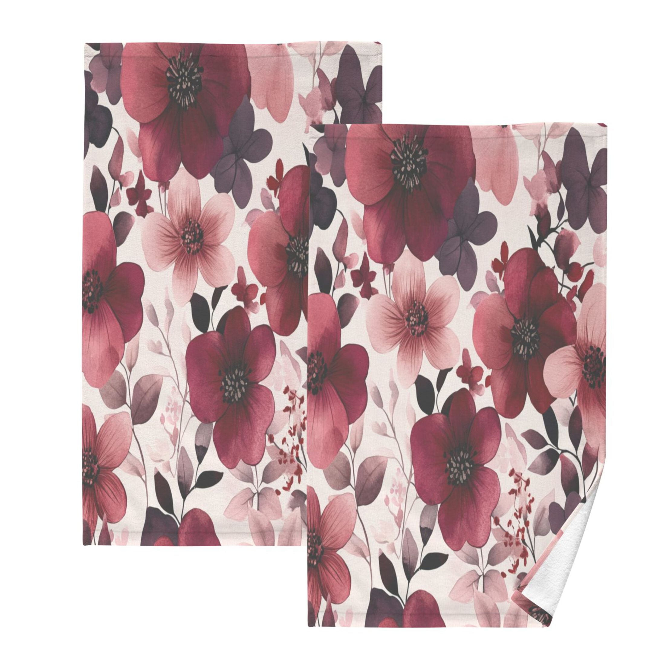 Cotton Towel Two-Piece 16x28 Inch One Sizex2 Face Towel Set Towel Set Cotton Hand Bath Towel Bathroom Beach Maroon Flowers