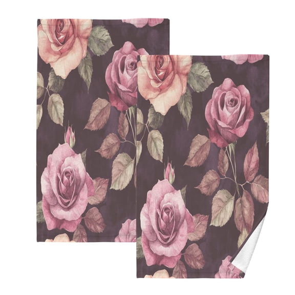 Cotton Towel Two-Piece 16x28 Inch One Sizex2 Face Towel Set Towel Set Cotton Hand Bath Towel Bathroom Beach Maroon Roses Seamless
