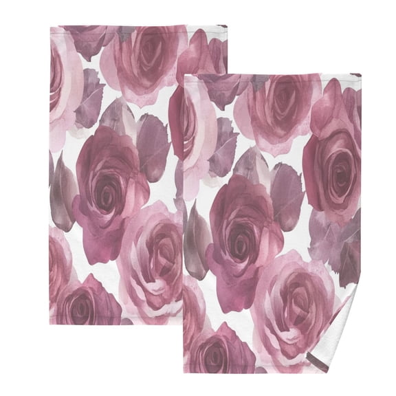 Cotton Towel Two-Piece 16x28 Inch One Sizex2 Face Towel Set Towel Set Cotton Hand Bath Towel Bathroom Beach Maroon Roses