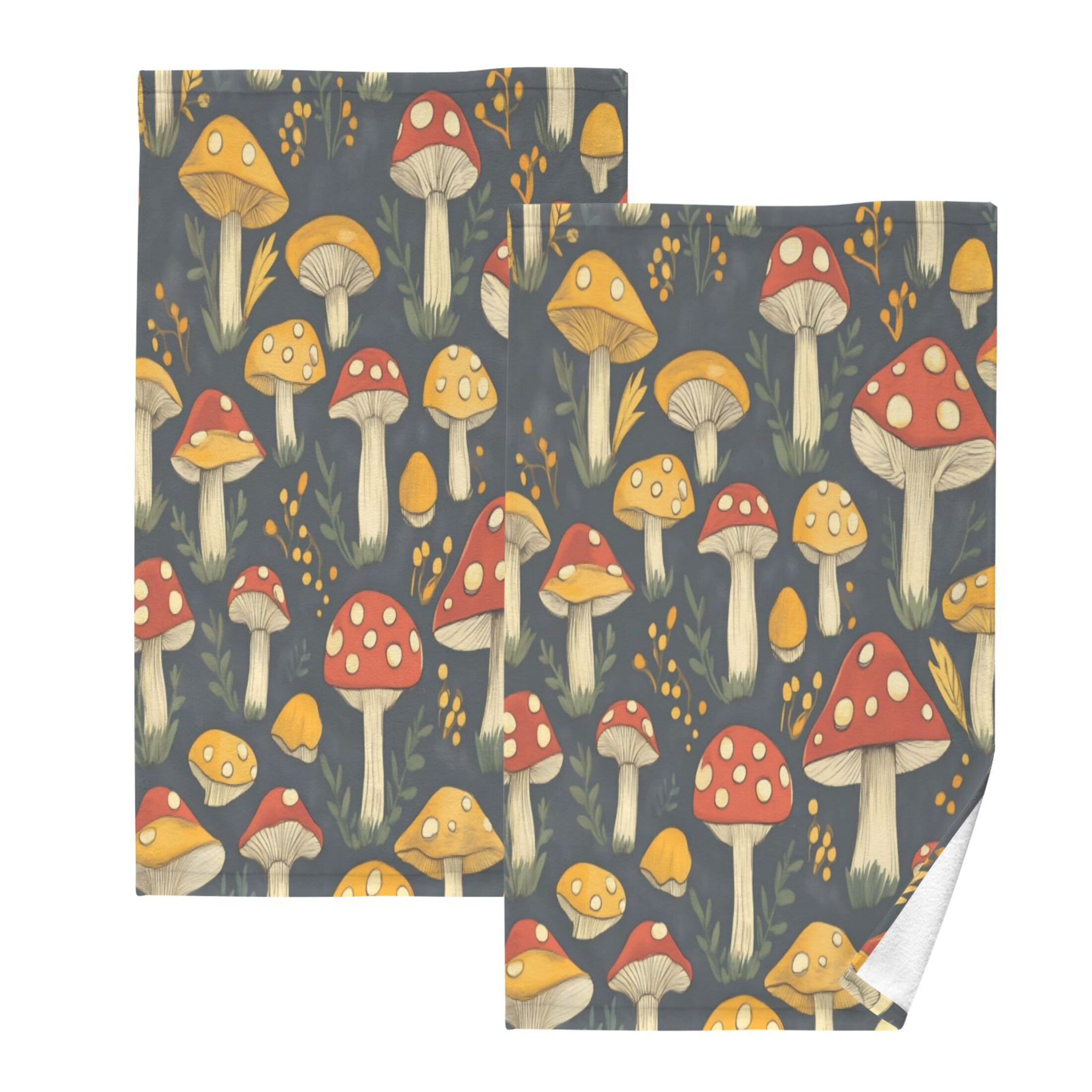 Cotton Towel Two-Piece 16x28 Inch One Sizex2 Face Towel Set Towel Set Cotton Hand Bath Towel Bathroom Beach Mushroom with Black Background