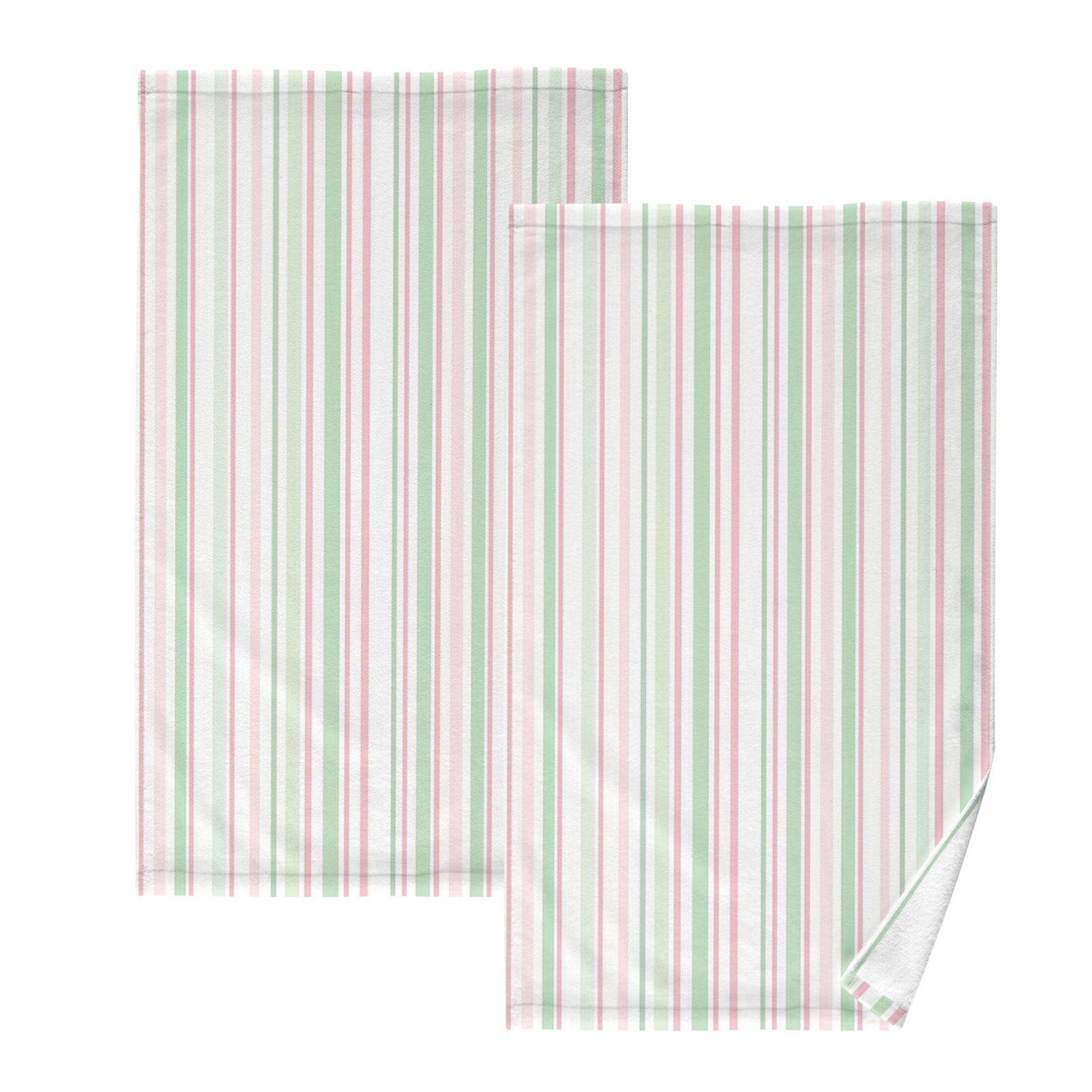 Cotton Towel Two-Piece 16x28 Inch One Sizex2 Face Towel Set Towel Set Cotton Hand Bath Towel Bathroom Beach Pink and Green Stripes