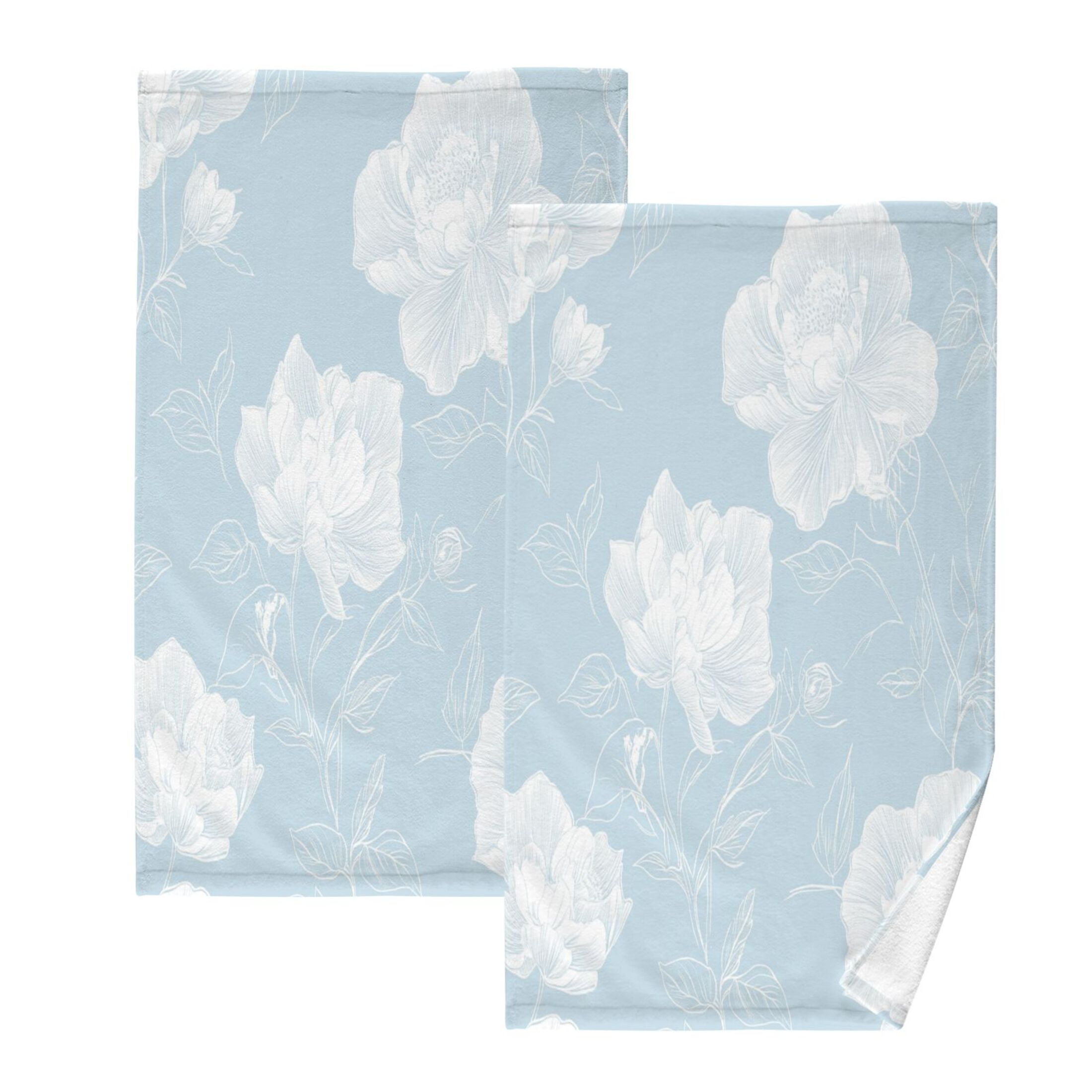 Cotton Towel Two-Piece 16x28 Inch One Sizex2 Face Towel Set Towel Set Cotton Hand Bath Towel Bathroom Beach Pretty Blue White Flowers