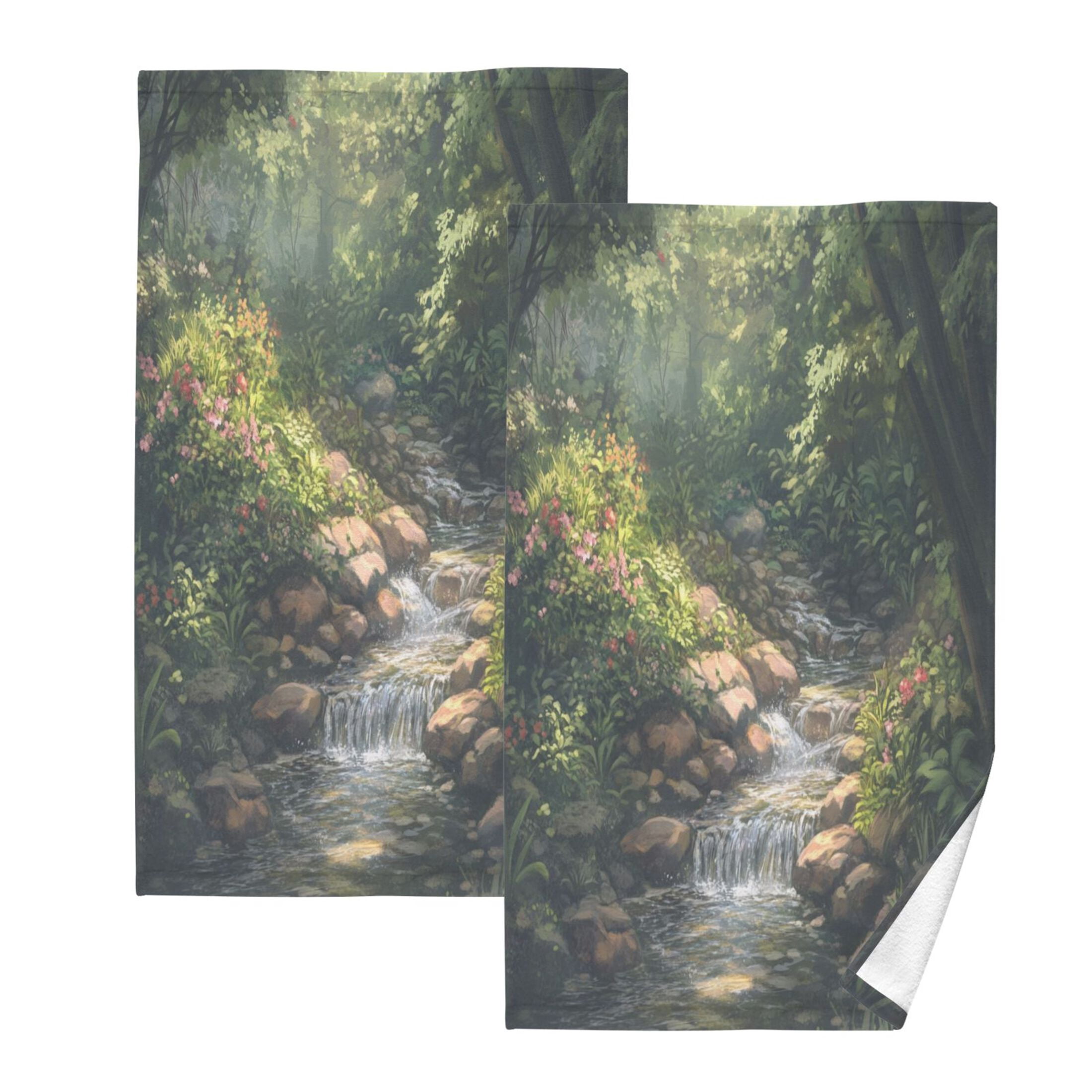 Cotton Towel Two-Piece 16x28 Inch One Sizex2 Face Towel Set Towel Set Cotton Hand Bath Towel Bathroom Beach Pretty Green Stream