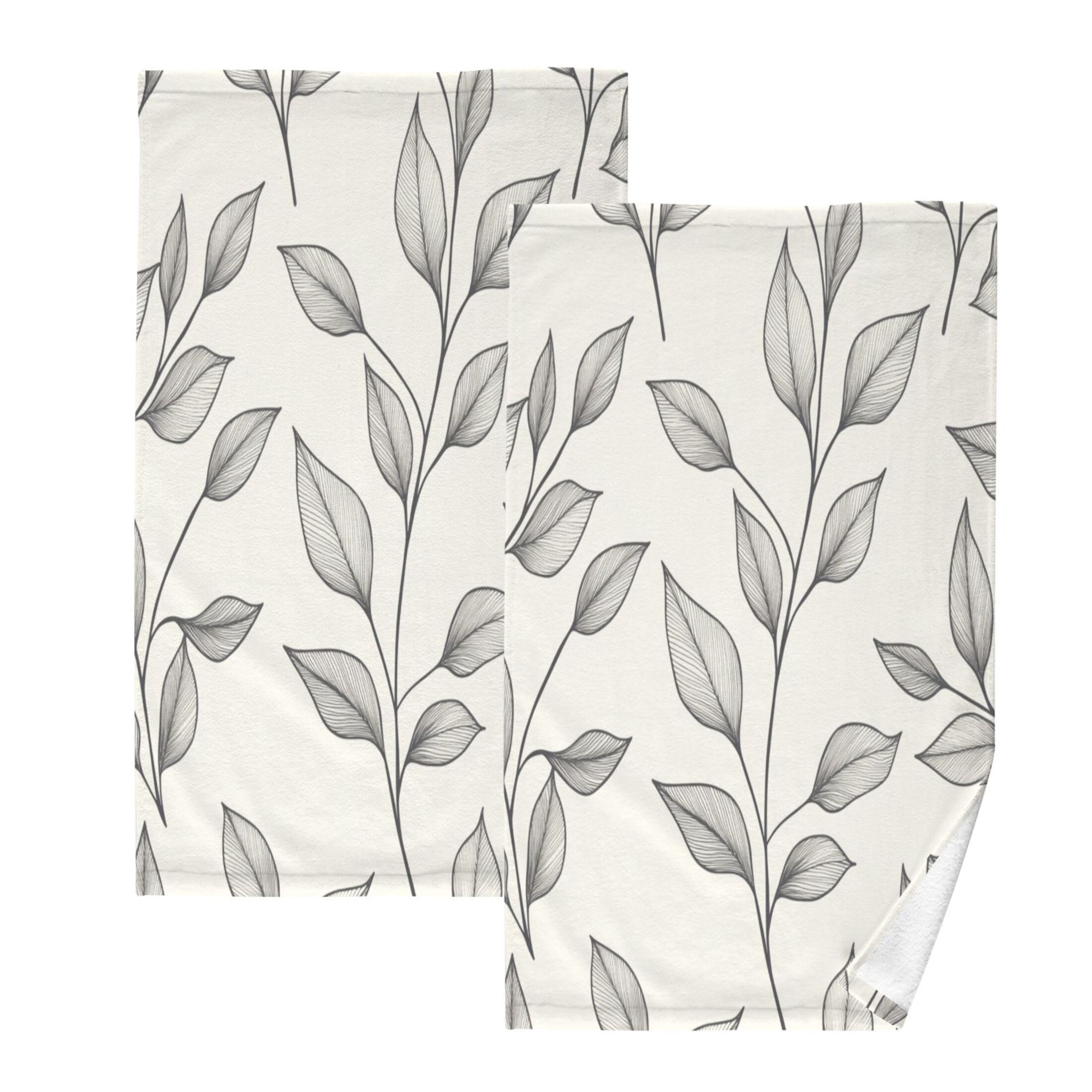 Cotton Towel Two-Piece 16x28 Inch One Sizex2 Face Towel Set Towel Set Cotton Hand Bath Towel Bathroom Beach Pretty Grey Leaves