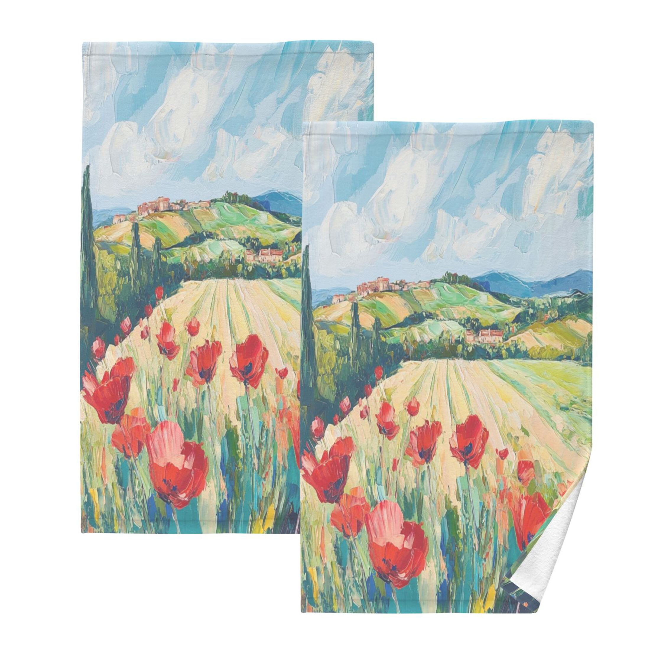 Cotton Towel Two-Piece 16x28 Inch One Sizex2 Face Towel Set Towel Set Cotton Hand Bath Towel Bathroom Beach Red Flowers