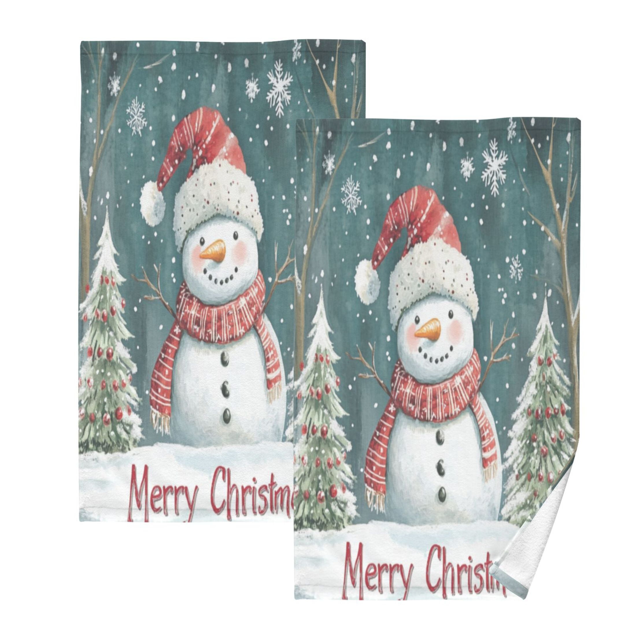 Cotton Towel Two-Piece 16x28 Inch One Sizex2 Face Towel Set Towel Set Cotton Hand Bath Towel Bathroom Beach Santa Hat Snowman Picture