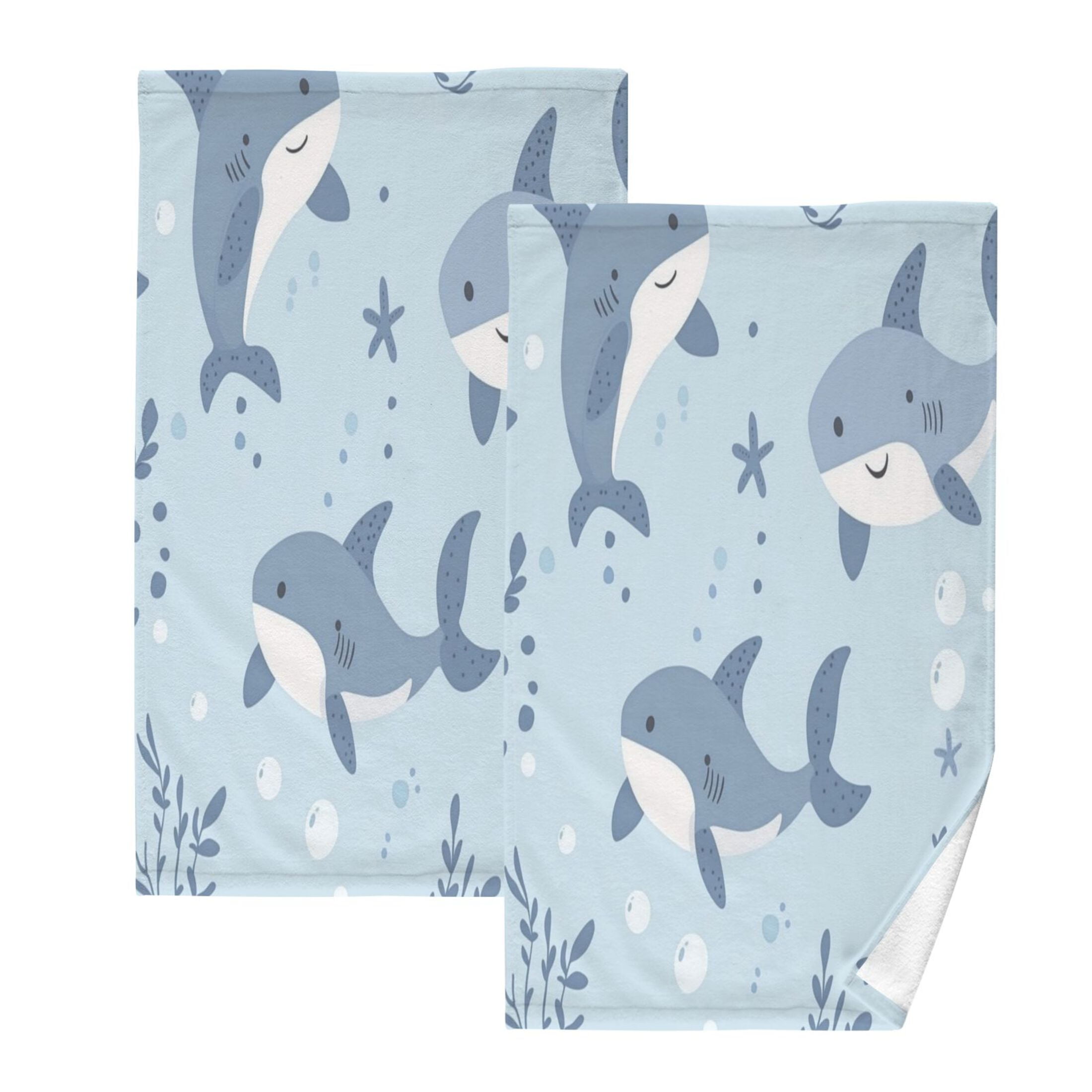 Cotton Towel Two-Piece 16x28 Inch One Sizex2 Face Towel Set Towel Set Cotton Hand Bath Towel Bathroom Beach Super Cute Little Shark