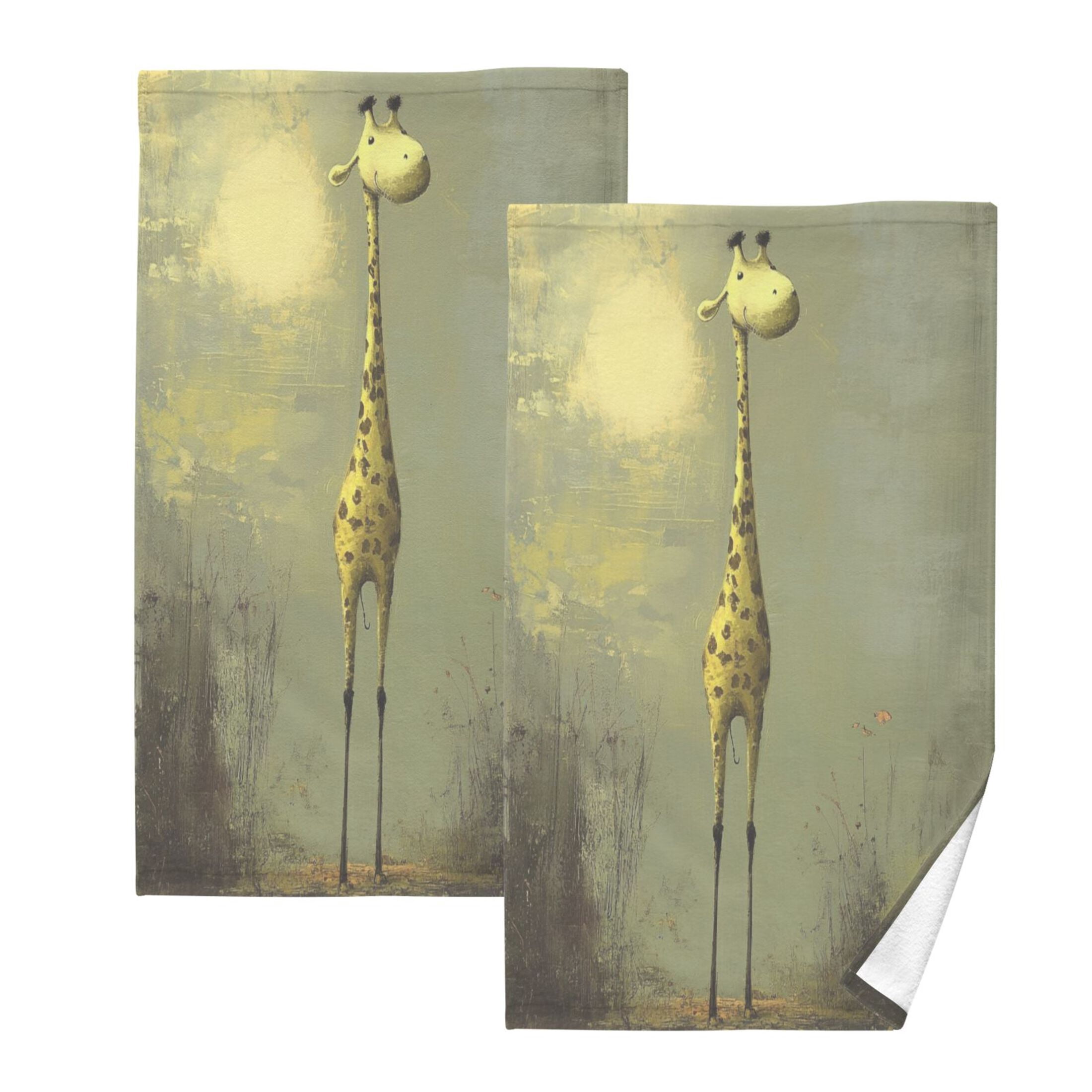 Cotton Towel Two-Piece 16x28 Inch One Sizex2 Face Towel Set Towel Set Cotton Hand Bath Towel Bathroom Beach Tall Cartoon Giraffe