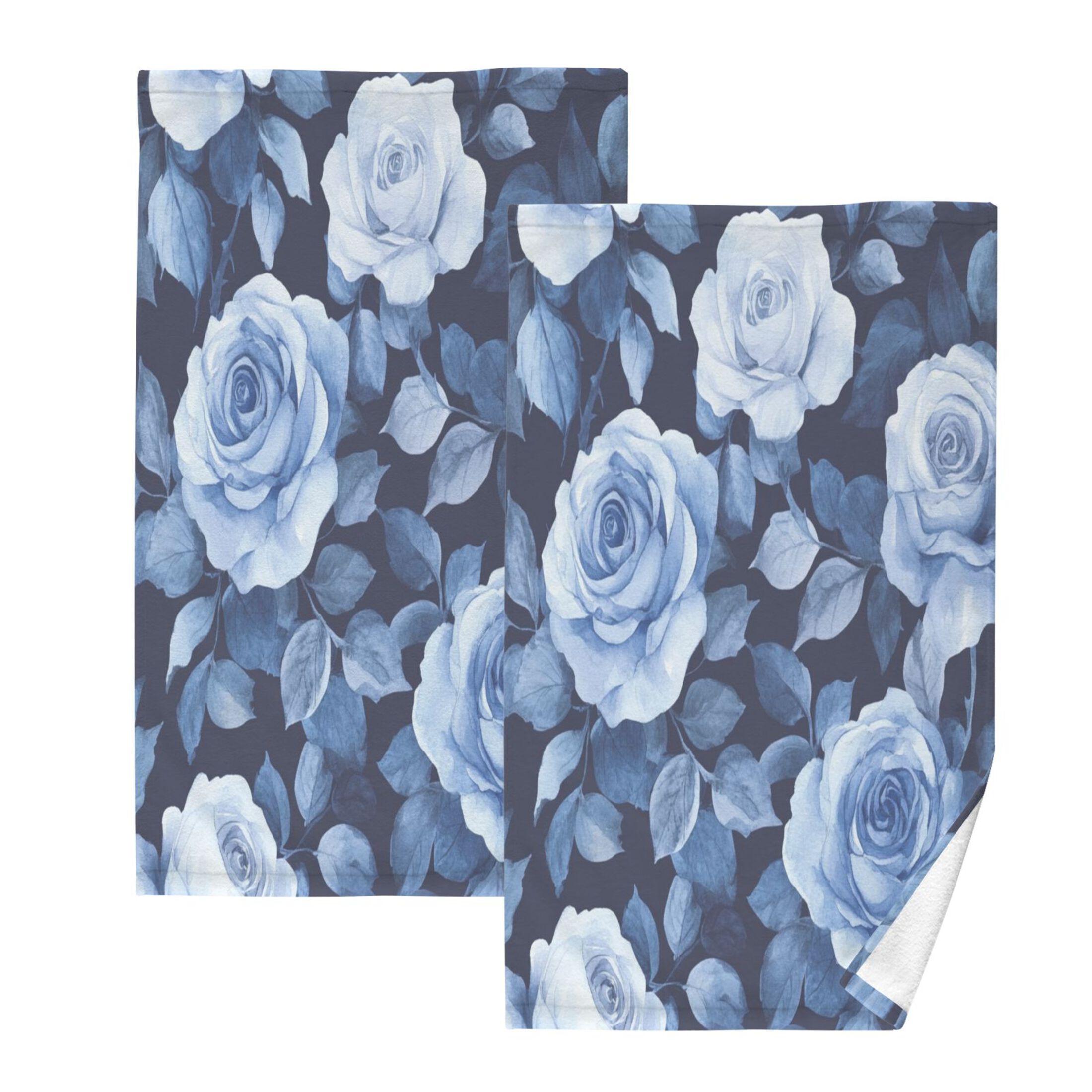 Cotton Towel Two-Piece 16x28 Inch One Sizex2 Face Towel Set Towel Set Cotton Hand Bath Towel Bathroom Beach Teal Roses