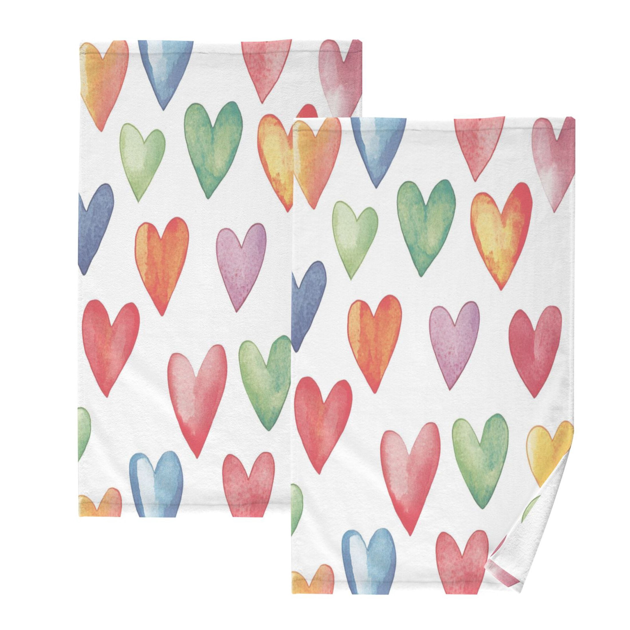 Cotton Towel Two-Piece 16x28 Inch One Sizex2 Face Towel Set Towel Set Cotton Hand Bath Towel Bathroom Beach Valentine's Day Cute Heart