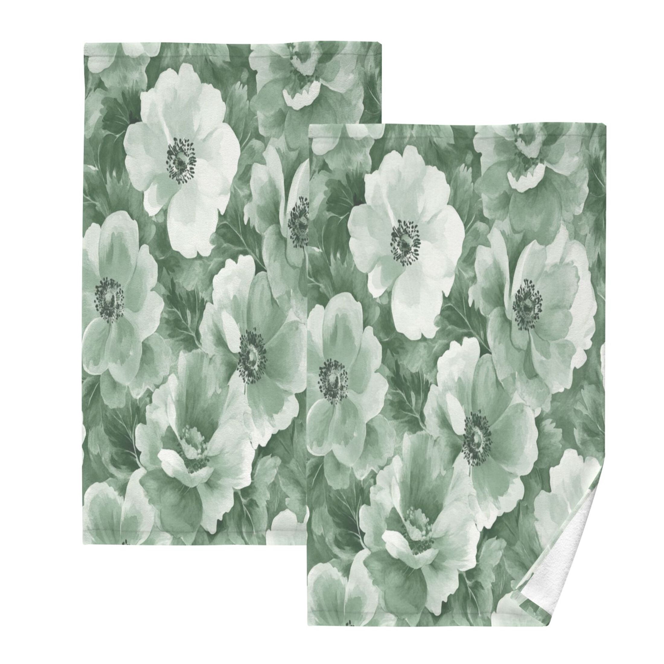 Cotton Towel Two-Piece 16x28 Inch One Sizex2 Face Towel Set Towel Set Cotton Hand Bath Towel Bathroom Beach Vibrant Green Flowers