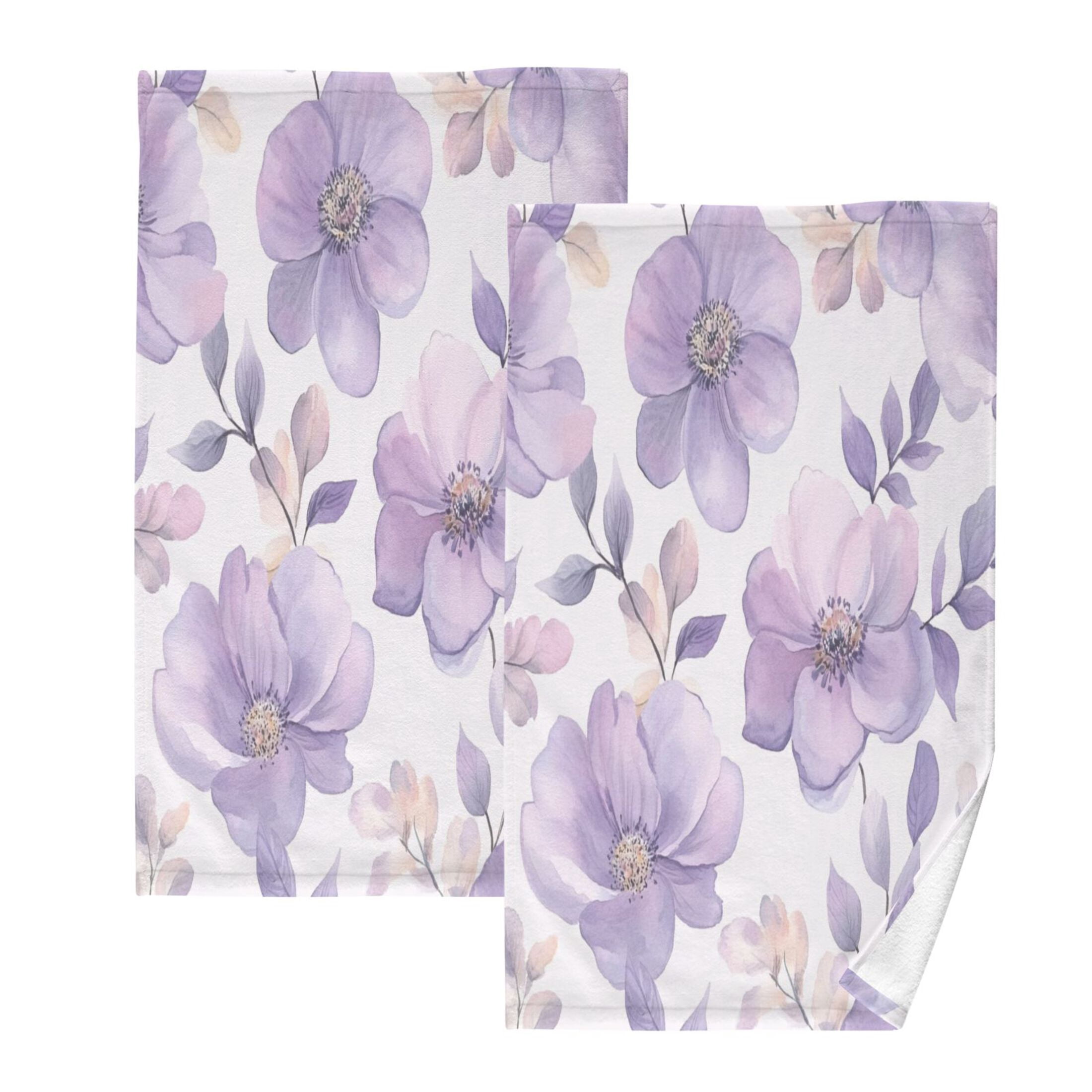 Cotton Towel Two-Piece 16x28 Inch One Sizex2 Face Towel Set Towel Set Cotton Hand Bath Towel Bathroom Beach Vibrant Lavender Flowers