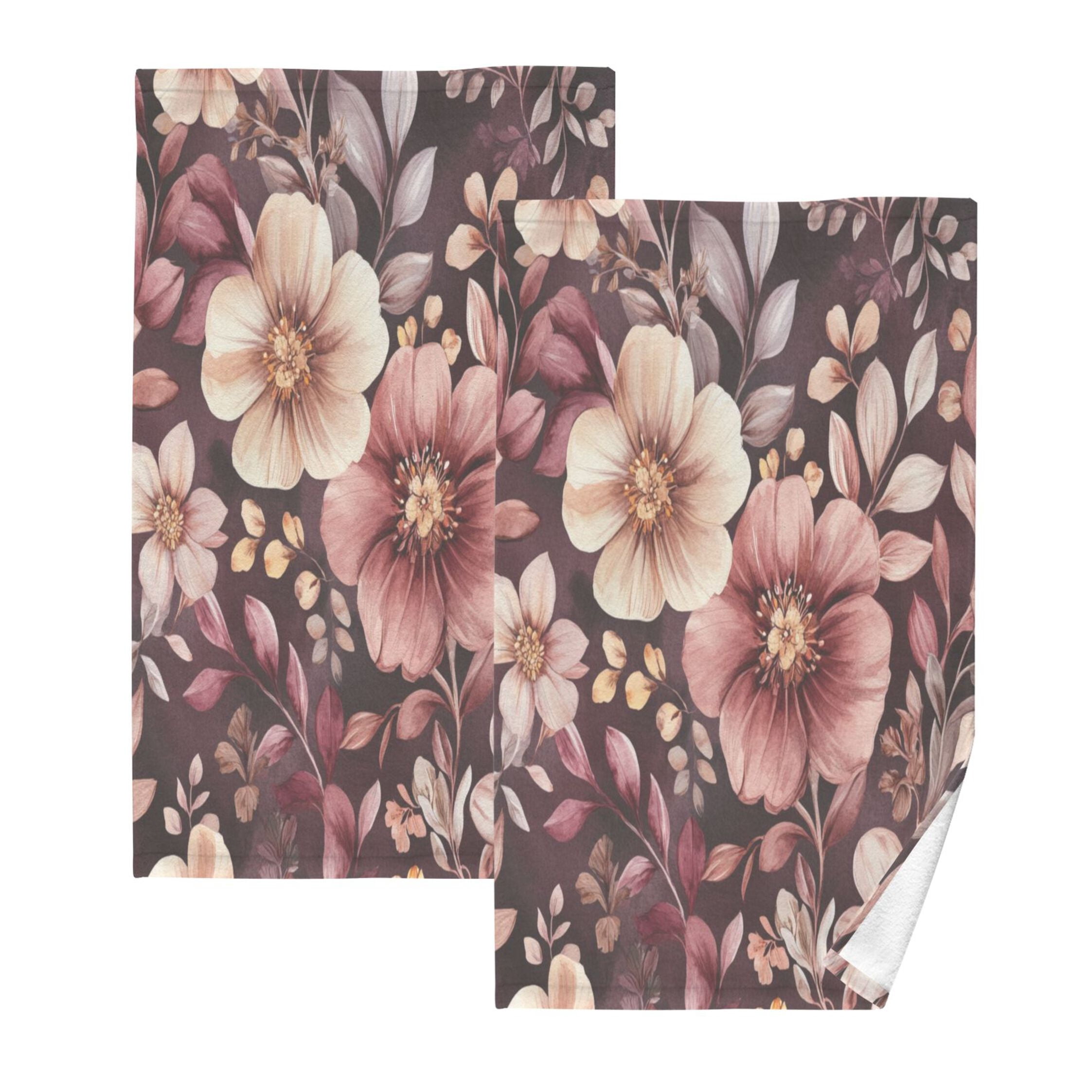 Cotton Towel Two-Piece 16x28 Inch One Sizex2 Face Towel Set Towel Set Cotton Hand Bath Towel Bathroom Beach Vibrant Maroon Flowers