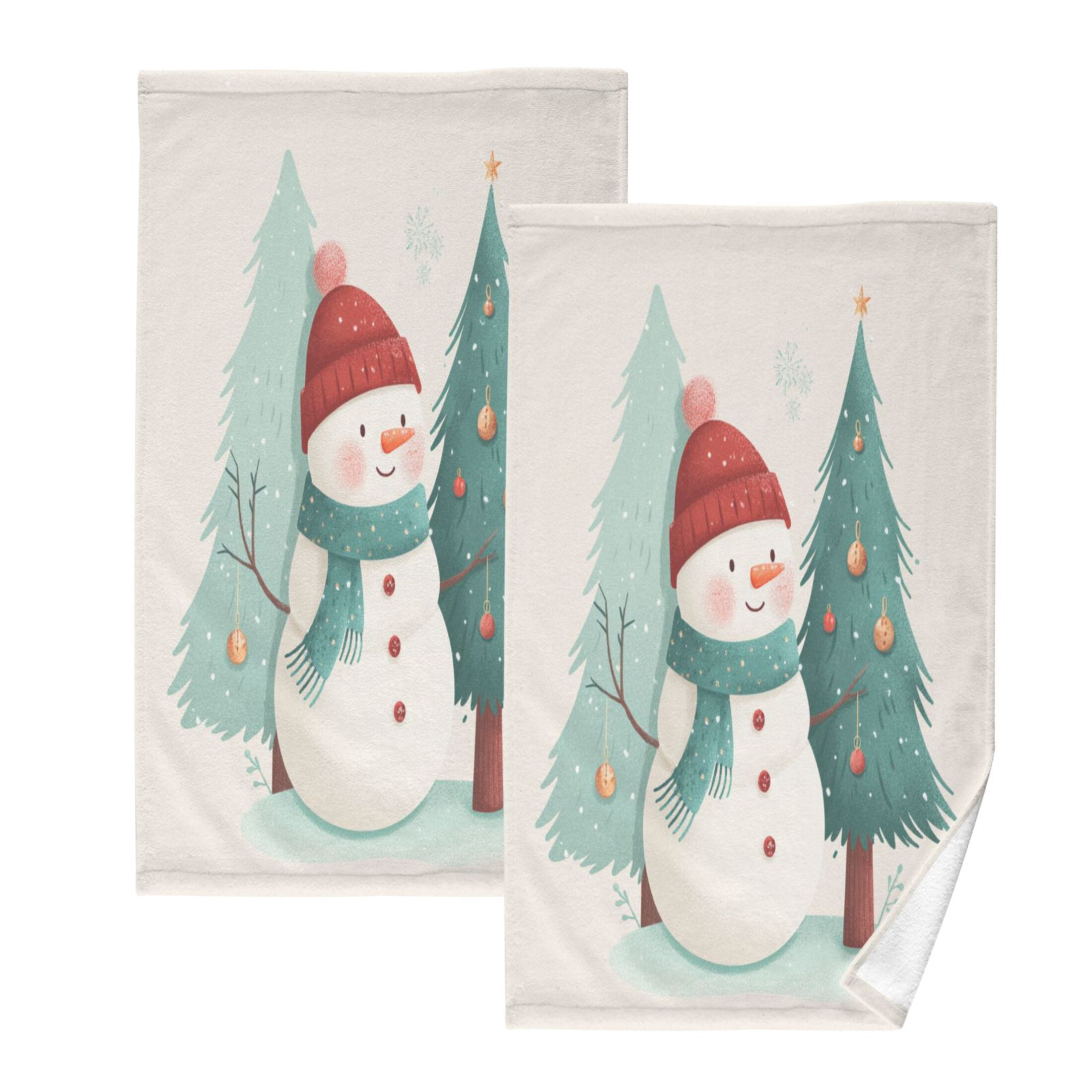 Cotton Towel Two-Piece 16x28 Inch One Sizex2 Face Towel Set Towel Set Cotton Hand Bath Towel Bathroom Beach Watercolor Christmas Snowman