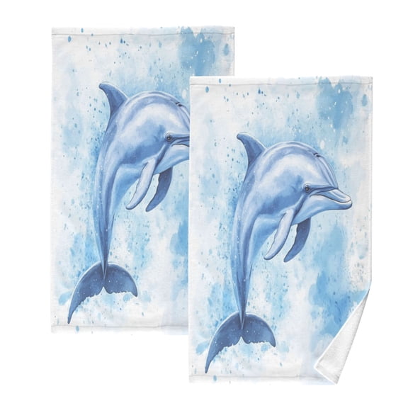 Cotton Towel Two-Piece 16x28 Inch One Sizex2 Face Towel Set Towel Set Cotton Hand Bath Towel Bathroom Beach Watercolor Dolphin Pattern