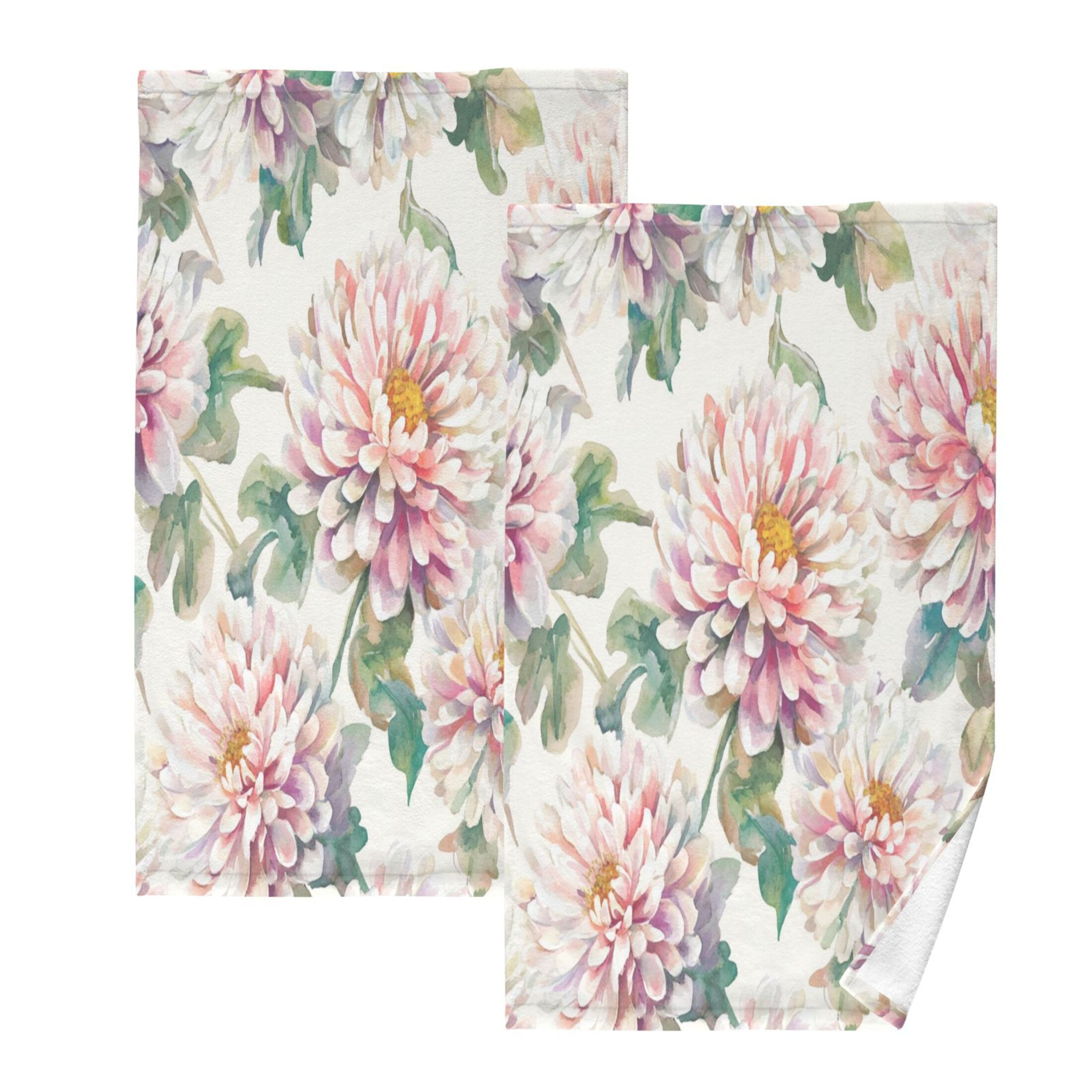 Cotton Towel Two-Piece 16x28 Inch One Sizex2 Face Towel Set Towel Set Cotton Hand Bath Towel Bathroom Beach White Chrysanthemums