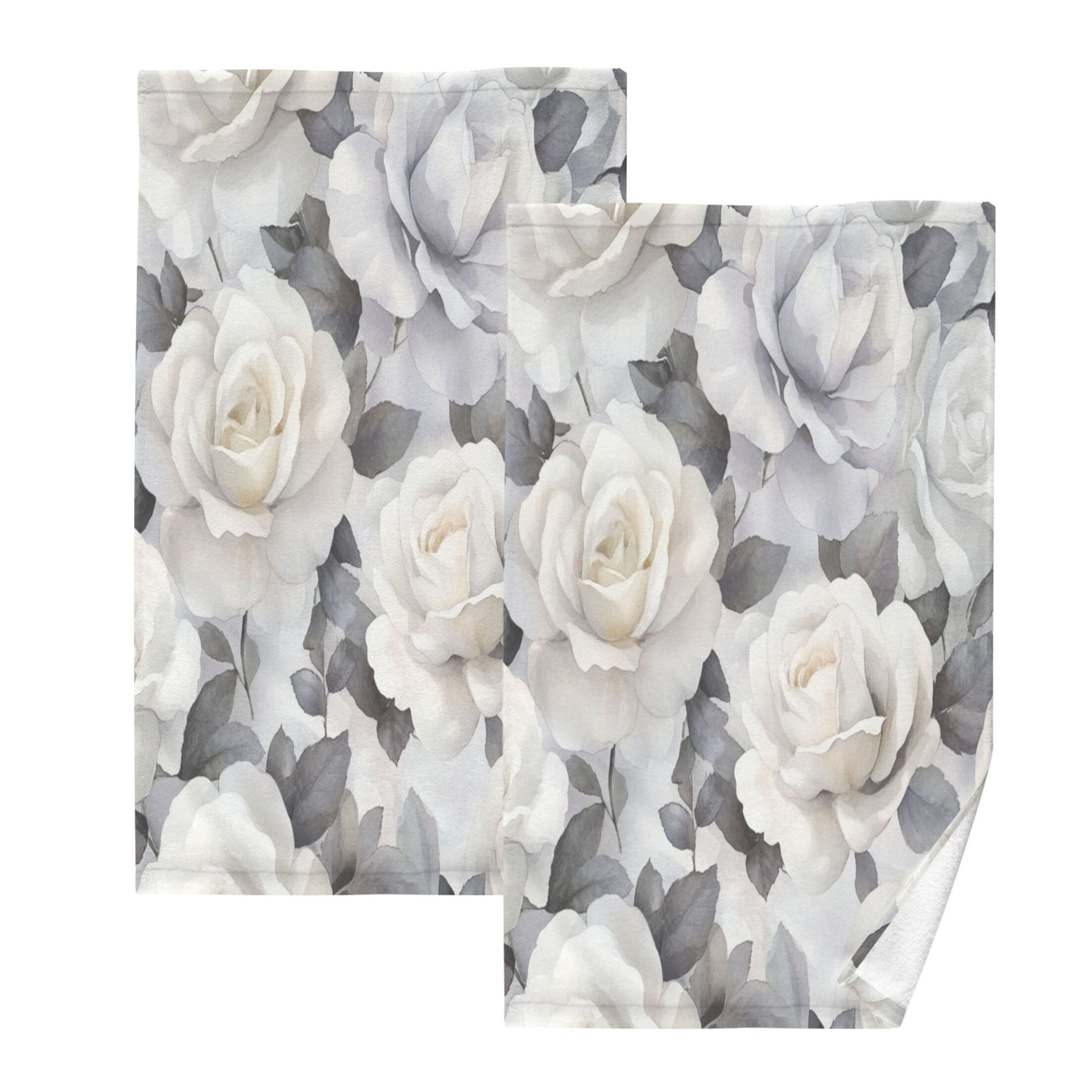Cotton Towel Two-Piece 16x28 Inch One Sizex2 Face Towel Set Towel Set Cotton Hand Bath Towel Bathroom Beach White Roses Seamless