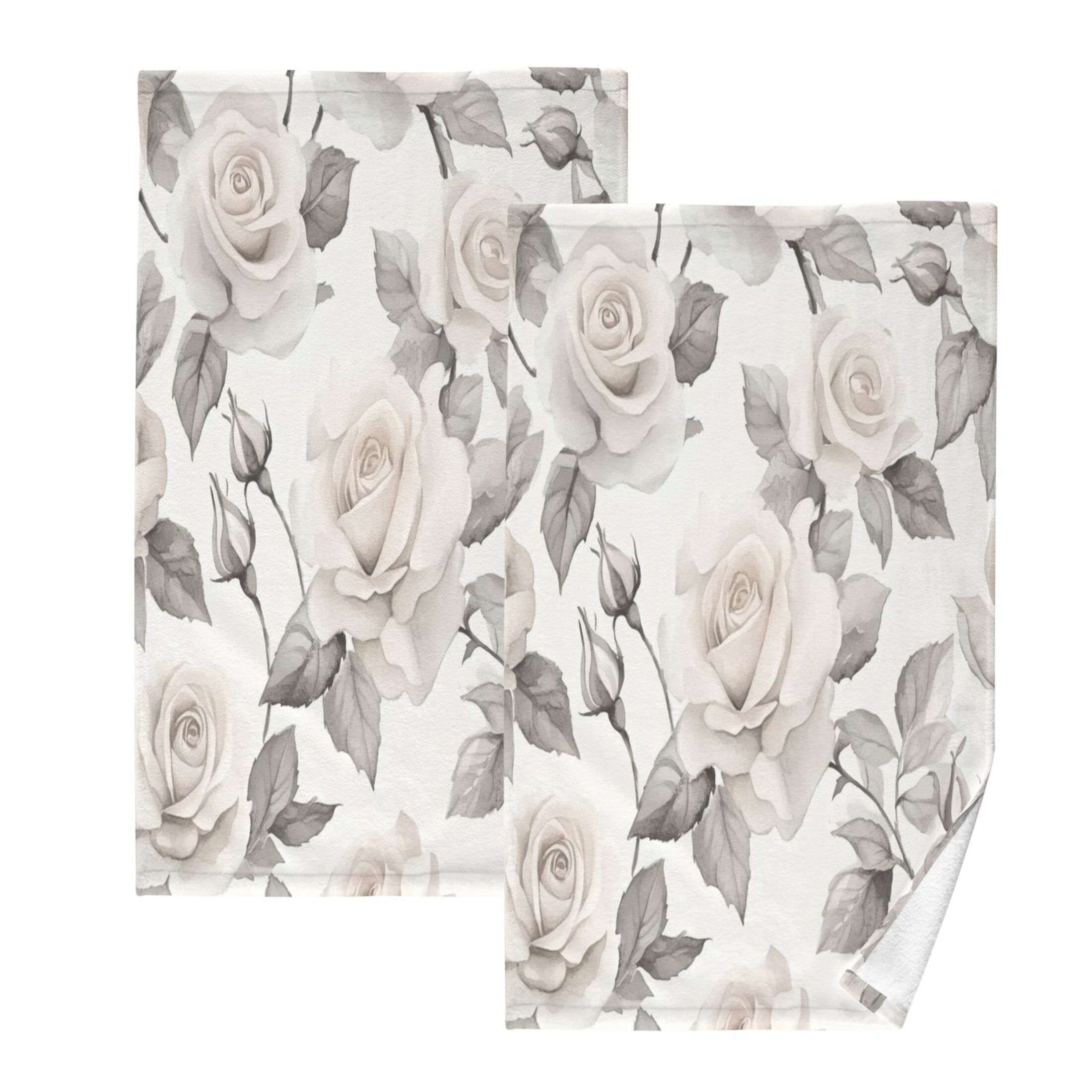 Cotton Towel Two-Piece 16x28 Inch One Sizex2 Face Towel Set Towel Set Cotton Hand Bath Towel Bathroom Beach White Roses