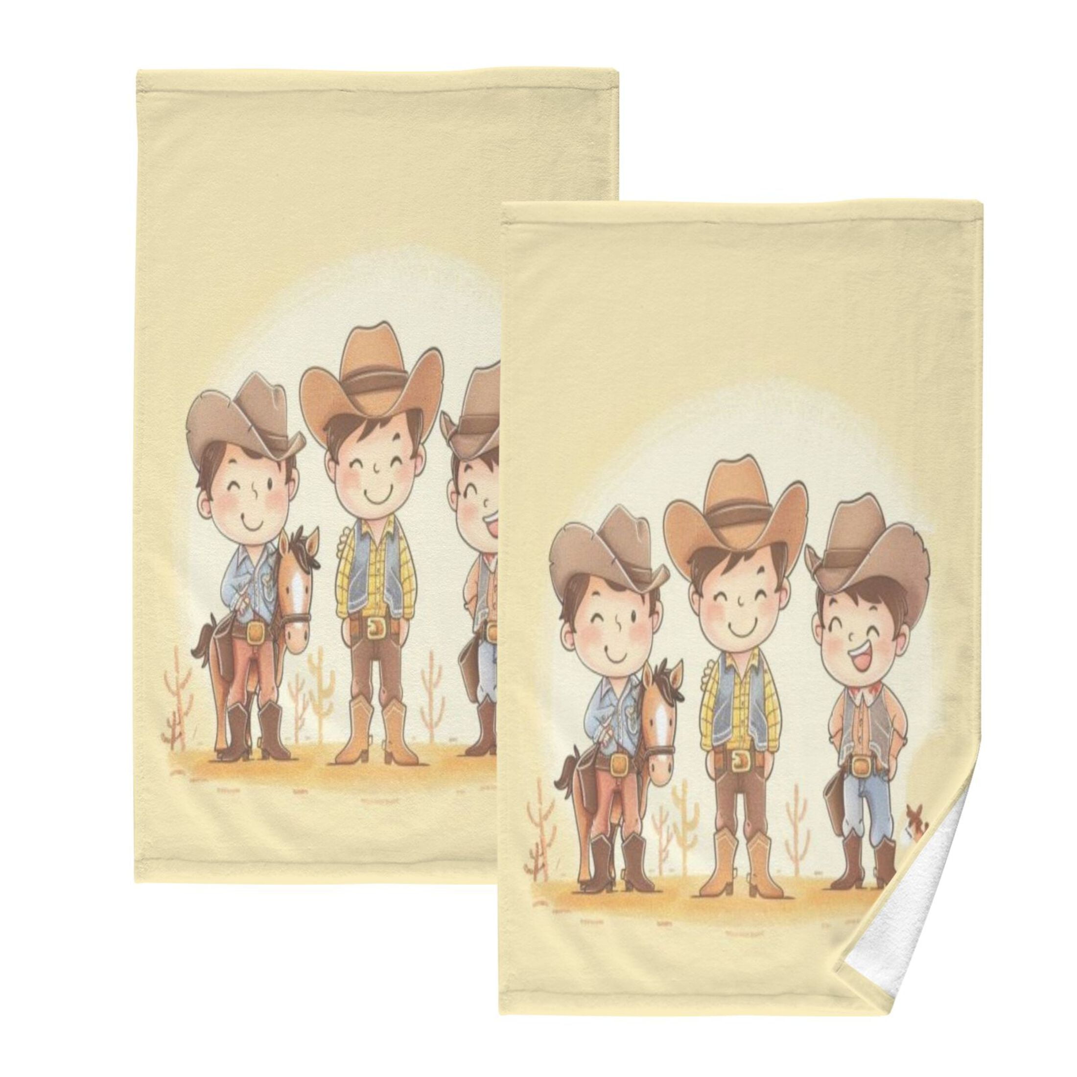 Cotton Towel Two-Piece 16x28 Inch One Sizex2 Face Towel Set Towel Set Cotton Hand Bath Towel Bathroom Beach Yellow Checkered Western Cowboy Boy