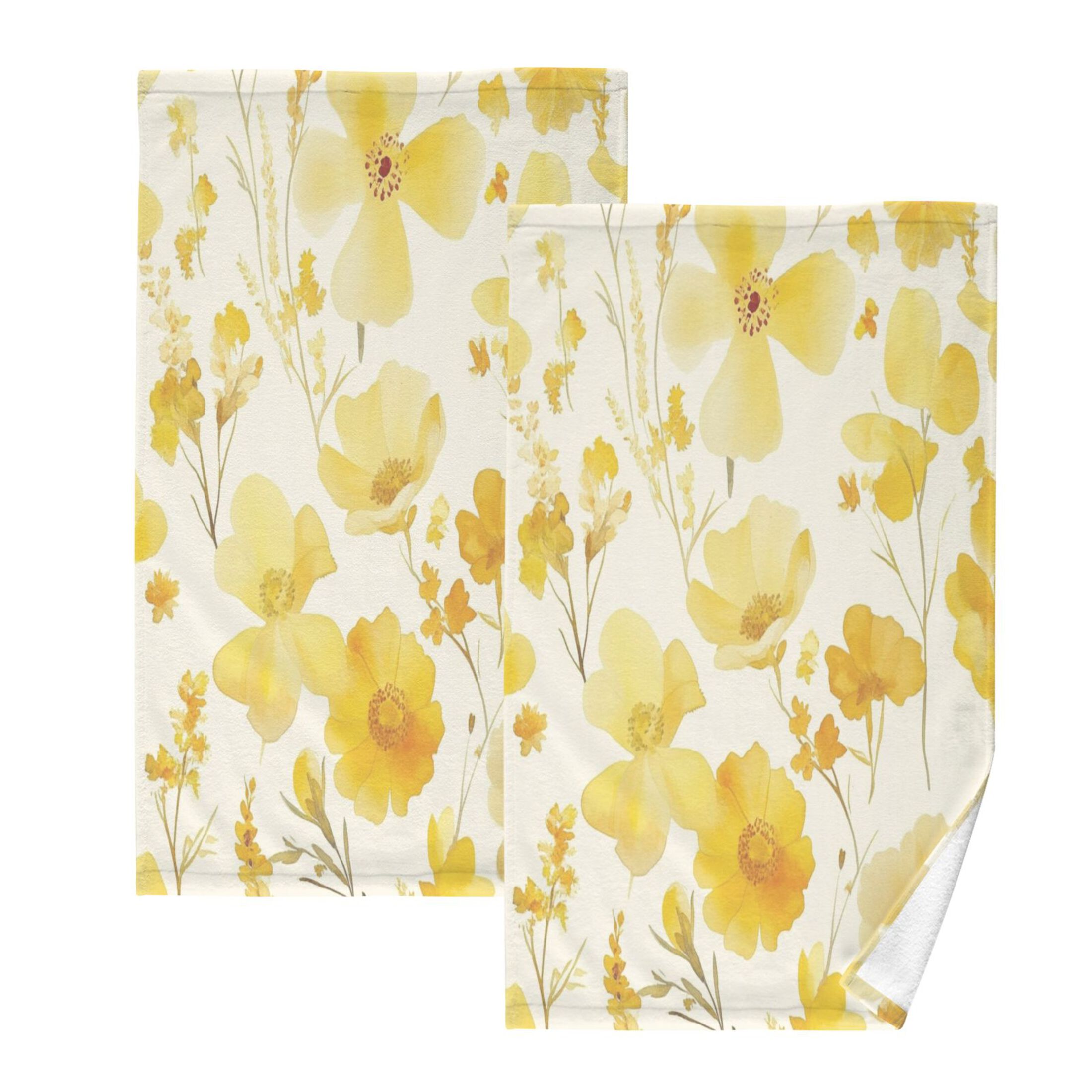 Cotton Towel Two-Piece 16x28 Inch One Sizex2 Face Towel Set Towel Set Cotton Hand Bath Towel Bathroom Beach Yellow Flowers Seamless