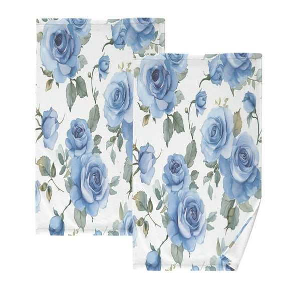 Cotton Towel Two Piece Set,16"×28"Rectangular Towel Printed on One Side,Wide Range of Applications,Good Water Absorption.Blue Rose