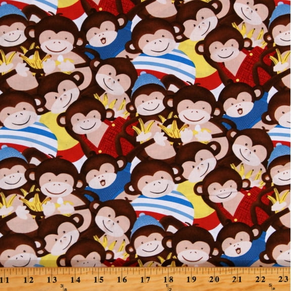 Cotton Toys Banana Animals Monkey Business Brown Cotton Fabric Print by the Yard (9315-81)