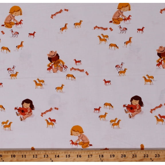 Cotton Toys Playing Horses Children's Kids Far Far Away III Cream Cotton Fabric Print by the Yard (52753-5)