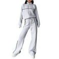 thumbnail image 1 of Cotton Tracksuits Womens 2 Piece Fall Winter Sports Outfits Full Zip Sweatshirt Wide Leg Sweatpant Set Retro Sweatsuit (S, Gray), 1 of 7
