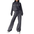 thumbnail image 1 of Cotton Tracksuits Womens 2 Piece Fall Winter Sports Outfits Full Zip Sweatshirt Wide Leg Sweatpant Set Retro Sweatsuit (XL, Dark Gray), 1 of 7