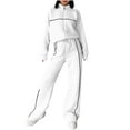 thumbnail image 1 of Cotton Tracksuits Womens 2 Piece Fall Winter Sports Outfits Full Zip Sweatshirt Wide Leg Sweatpant Set Retro Sweatsuit (XL, White), 1 of 7