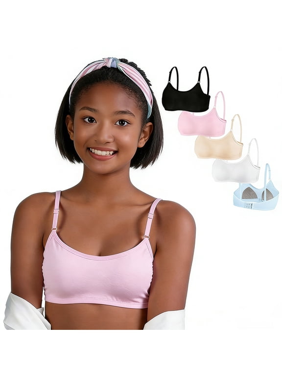 Cotton Training Bra for Big Girls Wireless Lightly Padded Soft Breathable Teen Bras Adjustable Straps Smooth Comfort Stretchy First Bra for Tweens 10-14 Years