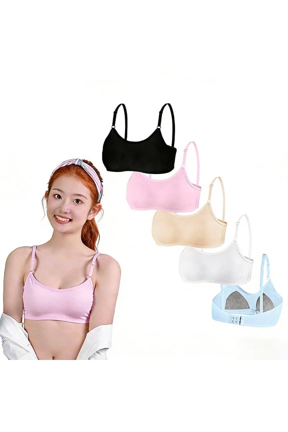 Cotton Training Bra for First Time Teens Wireless Lightly Padded Teen Bras Adjustable Straps Smooth Comfort Breathable Stretchy Soft Big Girls Bras 10-16 Years