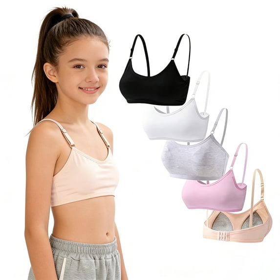 Teen Girls Cotton Training Bras Wireless Light Padded Bra Adjustable Straps Smooth Breathable Soft Kids Bras 10-16 Years Old