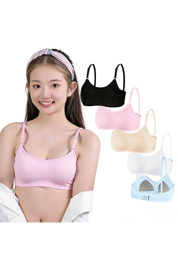 Cotton First Bras for Big Girls Wireless Lightly Padded Training Bras Adjustable Straps Smooth Comfort Breathable Stretchy Soft Youth for Growing Teens 10-16 Years