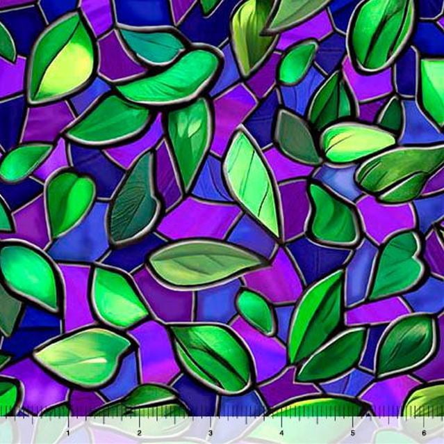 Cotton Tree of Life Stained Glass Purple Window with Green Leaves Foliage Quilting Treasures Multicolor Cotton Fabric Print by the Yard (2600-30927-V)