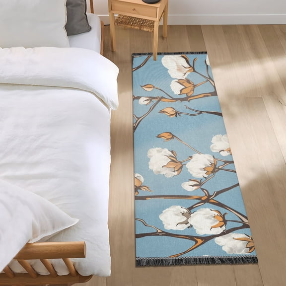 Cotton Tree Oil Painting Bedside Runner Rug 2'x 6' Non Slip Carpet Floor Mat Area Rug