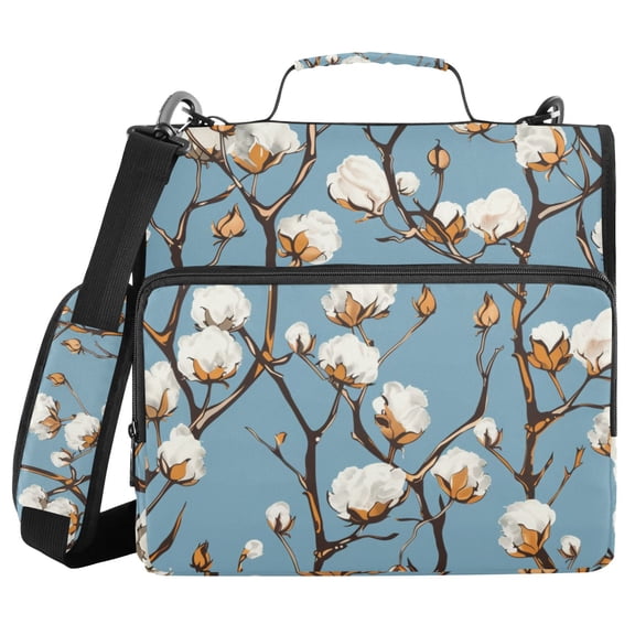 Cotton Tree Oil Painting Binder Bag with Shoulder Strap 3 Ring Zipper Binder File Folder Document Storage