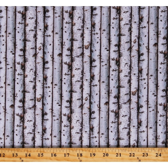 Cotton Trees Birch Nature Boards Tree Bark Wood Naturescape Gray Cotton Fabric Print by the Yard (DP23700)