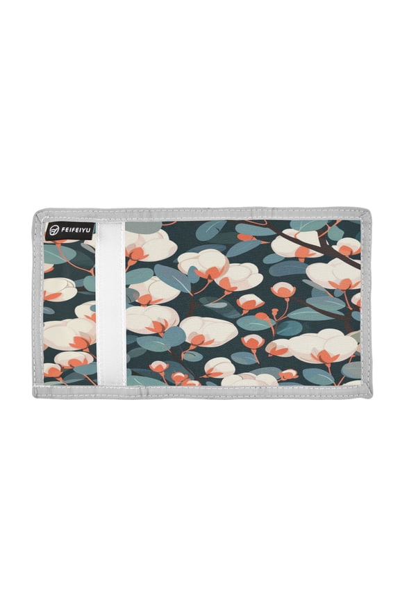 Cotton Trees Leaves Trifold Wallets Card Holders Coin Pockets with Lanyards Portable Unisex