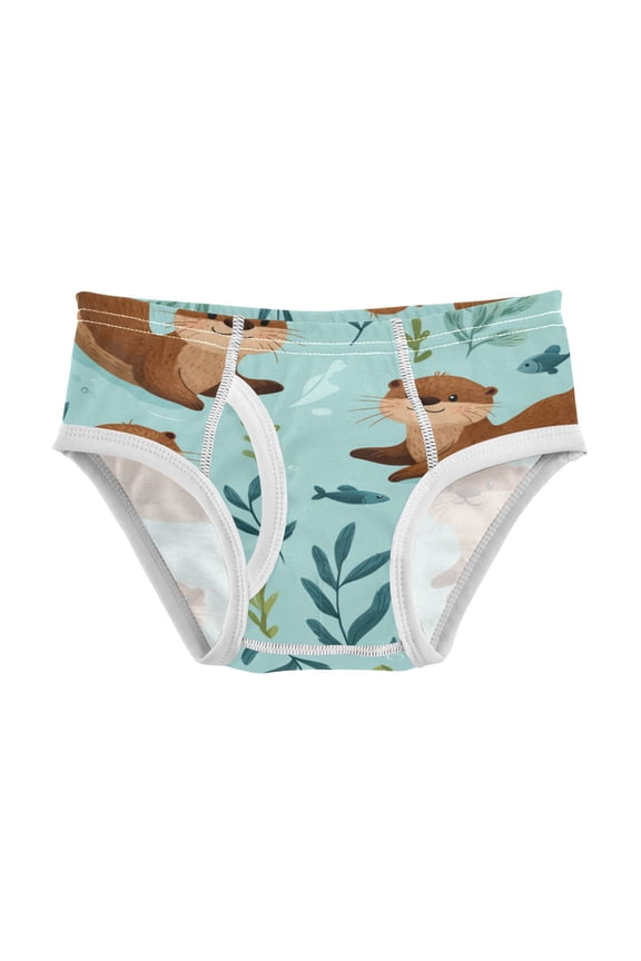 Cotton Triangle Briefs 2T-8Y, Comfortable Breathable Safety Standard Toddler & Little Kids Underwear Happy Otter Underwater Art
