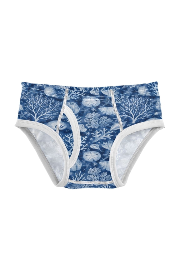 Cotton Triangle Briefs 2T-8Y, Comfortable Breathable Safety Standard Toddler & Little Kids Underwear Indigo Sea Life Pattern