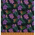 thumbnail image 1 of Cotton Tropical Flowers Floral Landscapes Purple Cotton Fabric Print by the Yard (130110), 1 of 1