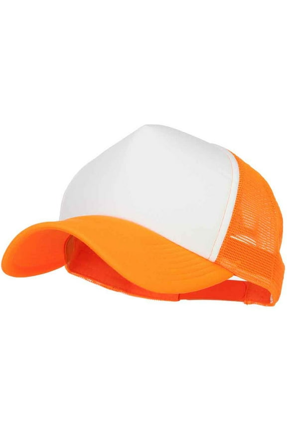 Cotton Trucker Big Size 5 Panel Mesh Cap - Neon Orange XL-3XL