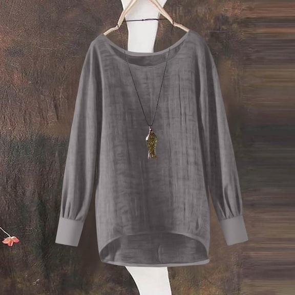 Cotton Tshirts for Women, Titcea Solid Color Crew Neck Long Sleeve Shirts, Loose Comfy Lightweight Casual Tops