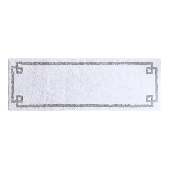 Cotton Tufted Bath Rug Runner 24" x 72", White with Gray Border, Oeko-Tex Certified Long Mat