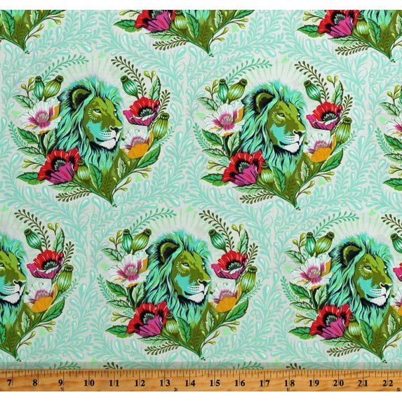 Cotton Tula Pink Everglow Good Hair Day Lions Animals Floral Karma Gray Cotton Fabric Print by the Yard (PWTP201.KARMA)