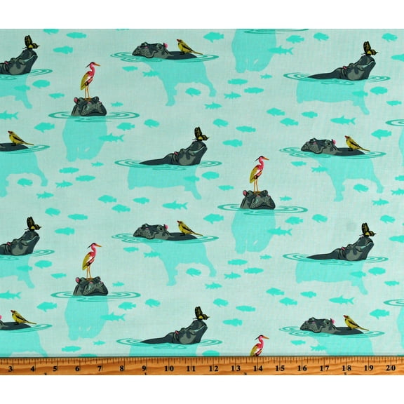 Cotton Tula Pink Everglow My Hippos Don't Lie Animals Spirit Mint Cotton Fabric Print by the Yard (PWTP204.SPIRIT)